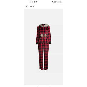 Holiday time Womens Buffalo Plaid Union Suit Hoodie One Piece Pajamas Christmas